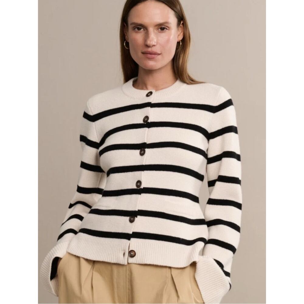 Jenni Kayne Cooper Cardigan in Ivory/Black Stripe NWT XS - Picture 2 of 8